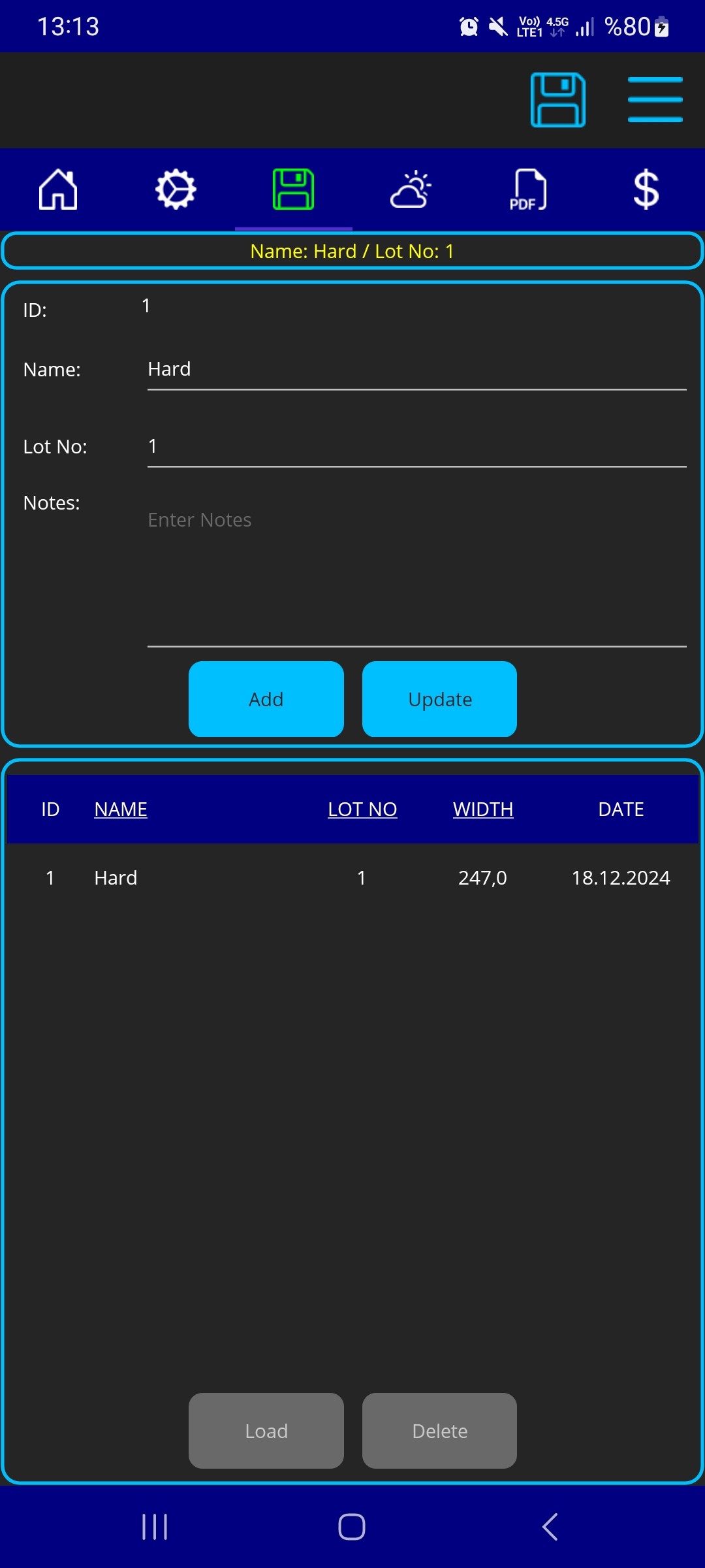 Formül Kayıt Ekranı
